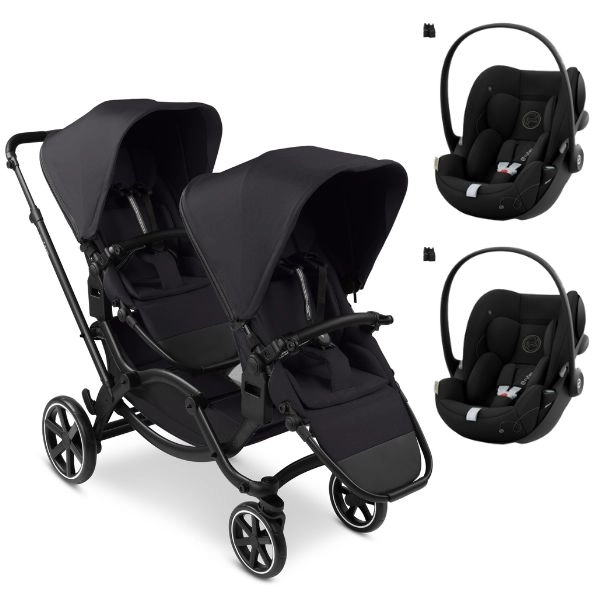 Poussette Double ABC Design Zoom 2 - Coal + 2 Coques Auto Cybex Cloud G i-Size - Moon Black