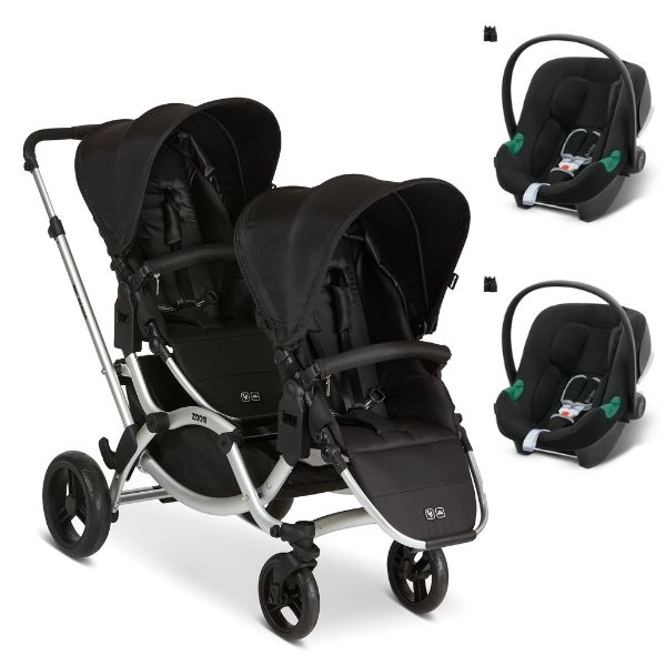 Poussette Double ABC Design Zoom - Black + 2 Coques Auto Cybex Aton B2 - Volcano Black