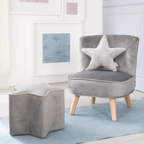 Set 'Lil Sofa Mini Roba Fauteuil + Tabouret Étoile + Coussin Étoile - Gris