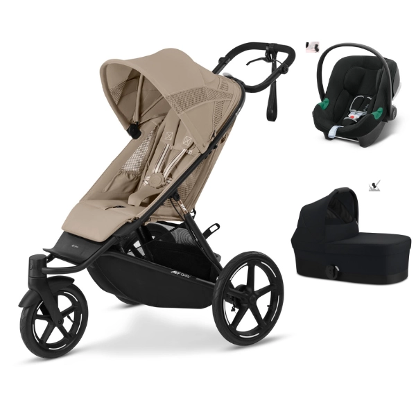 Poussette Cybex Avi Spin - Almond Beige + Nacelle - Moon Black + Coque Auto Aton B2 i-Size - Volcano Black