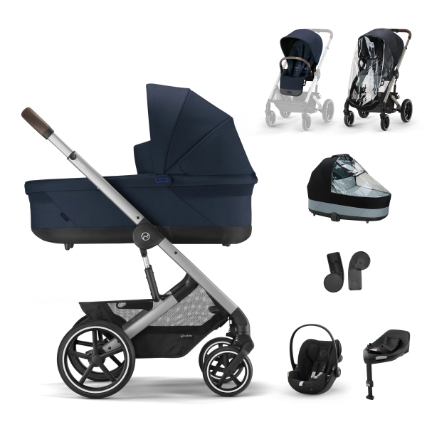 Poussette Cybex Balios S Lux - Châssis Silver + Nacelle - Ocean Blue + Cloud G i-Size - Moon Black + Base G + Accessoires