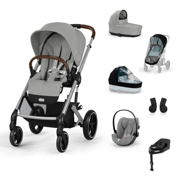 Poussette Cybex Balios S Lux 2 - Châssis Silver + Nacelle + Cloud G i-Size - Stone Grey Plus + Base G + Accessoires