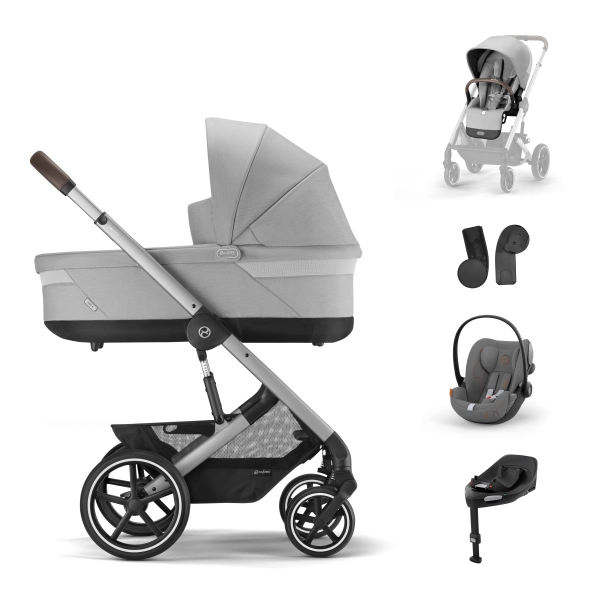 Poussette Cybex Balios S Lux - Châssis Silver + Nacelle + Cloud G i-Size - Lava Grey + Base G