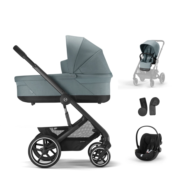 Poussette Cybex Balios S Lux - Châssis Taupe + Nacelle - Sky Blue + Coque Auto Cloud G i-Size - Moon Black