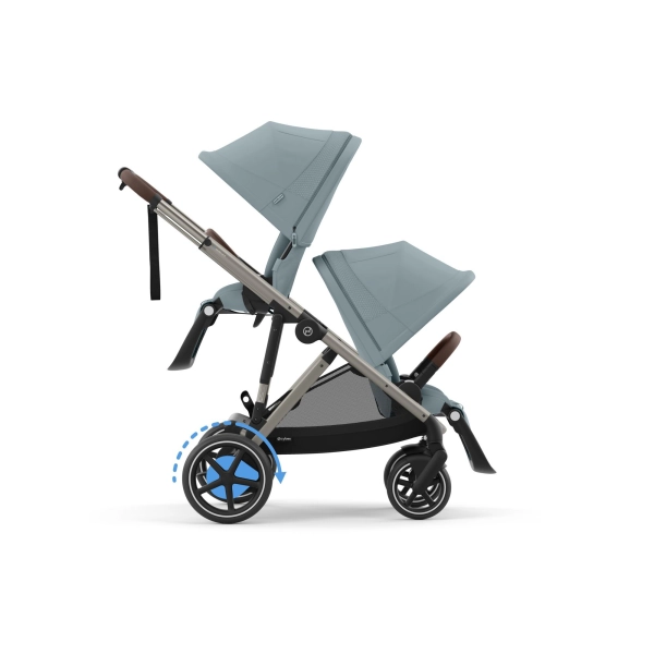 Poussette Double Cybex eGazelle S - Châssis Taupe/ Assises Sky Blue