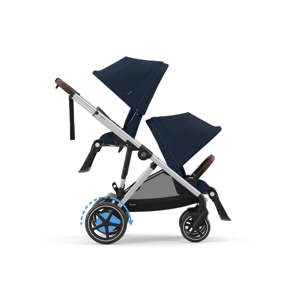 Poussette Double Cybex eGazelle S - Châssis Silver/ Assises Ocean Blue