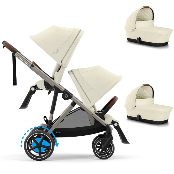 Poussette Double Cybex eGazelle S - Châssis Taupe + Nacelles - Seashell Beige