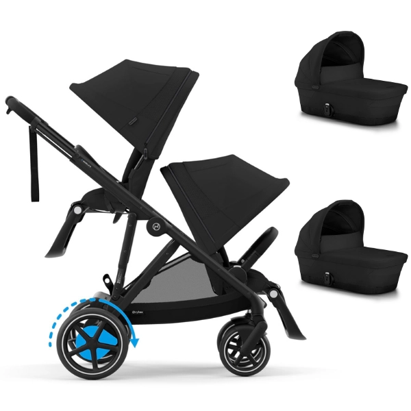 Poussette Double Cybex eGazelle S - Châssis Black + Nacelles - Moon Black