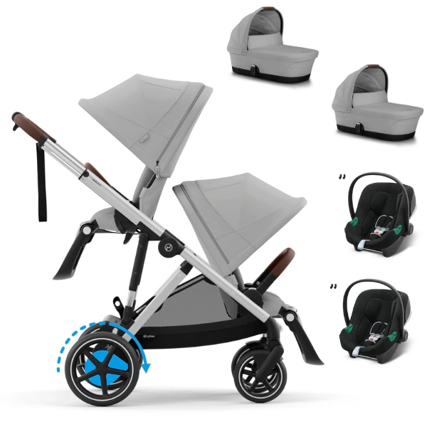 Poussette Cybex eGazelle S - Châssis Silver + Nacelles - Lava Grey + Coques Auto Aton B2 i-Size - Volcano Black