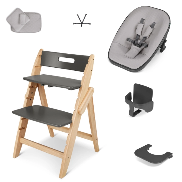 Set All in One Moji Chaise-Haute Yippy - Stone + Assise Nouveau-Né - Birch + Accessoires