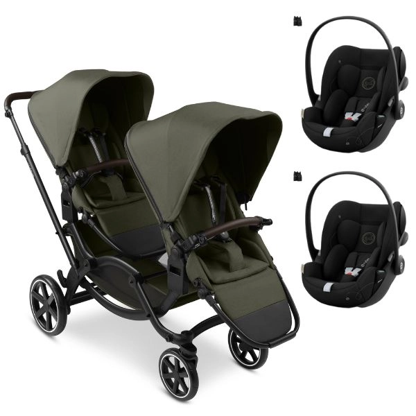 Poussette Double ABC Design Zoom 2 - Avocado + 2 Coques Auto Cybex Cloud G i-Size - Moon Black