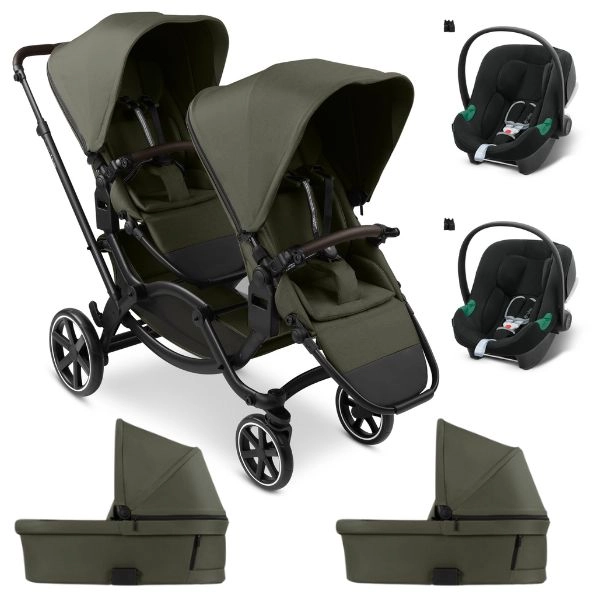 Poussette Double ABC Design Zoom 2 + 2 Nacelles - Avocado + 2 Coques Auto Cybex Aton B2 - Volcano Black