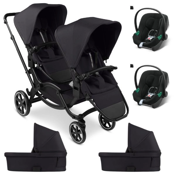 Poussette Double ABC Design Zoom 2 + 2 Nacelles - Coal + 2 Coques Auto Cybex Aton B2 - Volcano Black