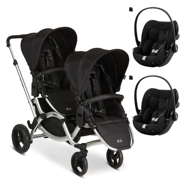 Poussette Double ABC Design Zoom - Black + 2 Coques Auto Cybex Cloud G i-Size - Moon Black