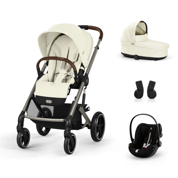 Poussette Cybex Balios S Lux 2 - Châssis Taupe + Nacelle - Seashell Beige + Coque Auto Cloud G i-Size - Moon Black Plus