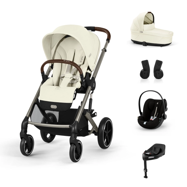 Poussette Cybex Balios S Lux 2 - Châssis Taupe + Nacelle - Seashell Beige + Cloud G i-Size - Moon Black Plus + Base G