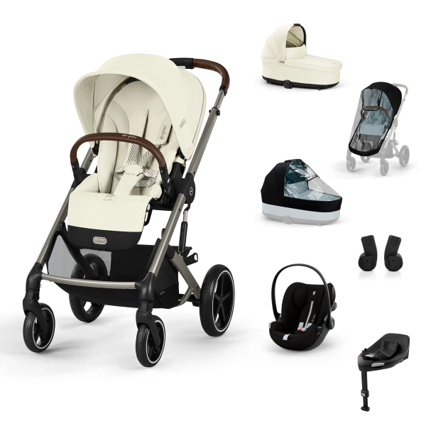 Poussette Cybex Balios S Lux 2 - Châssis Taupe + Nacelle - Seashell Beige + Cloud G i-Size - Moon Black Plus + Base G + Accessoires