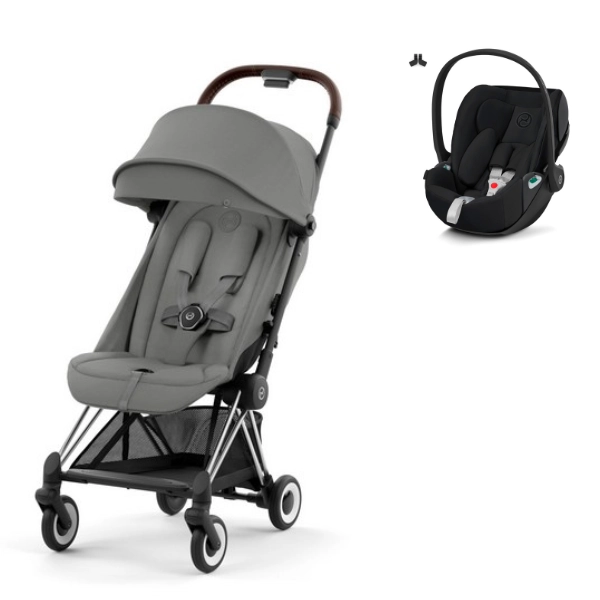 Poussette Cybex Coya Châssis Chrome Brown - Mirage Grey + Coque Auto Cloud T i-Fix - Sepia Black (2023)