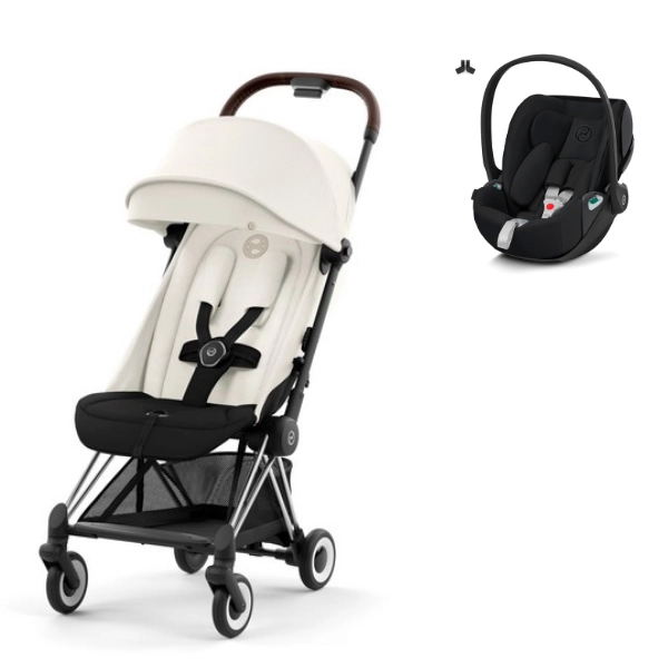 Poussette Cybex Coya Châssis Chrome Brown - Off White + Coque Auto Cloud T i-Fix - Sepia Black (2023)