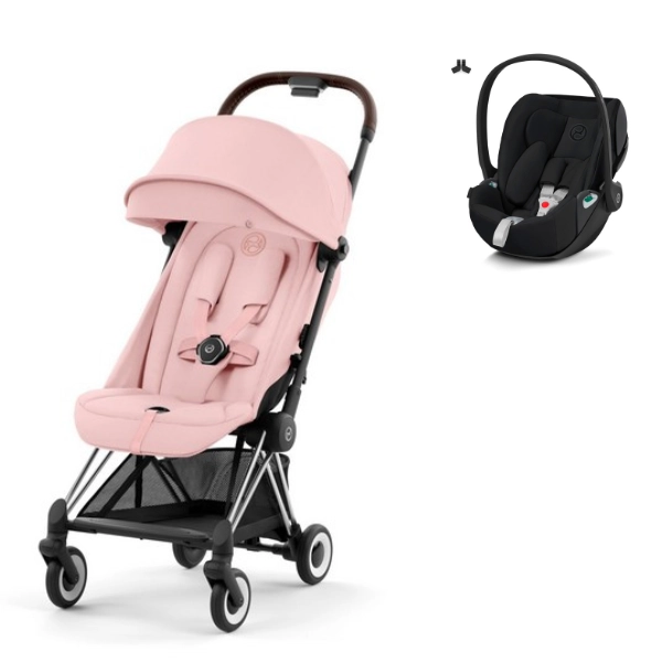 Poussette Cybex Coya Châssis Chrome Brown - Peach Pink + Coque Auto Cloud T i-Fix - Sepia Black (2023)