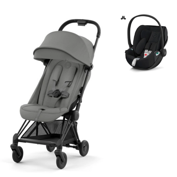 Poussette Cybex Coya Châssis Matt Black - Mirage Grey + Coque Auto Cloud T i-Fix - Sepia Black (2023)