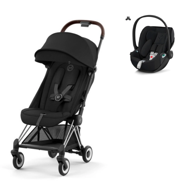 Poussette Cybex Coya Châssis Chrome Brown - Sepia Black + Coque Auto Cloud T i-Fix - Sepia Black (2023)