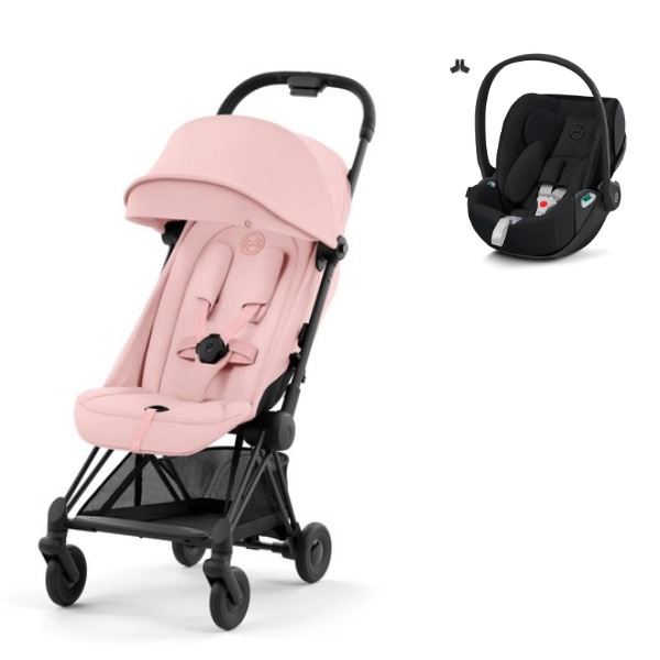 Poussette Cybex Coya Châssis Matt Black - Peach Pink + Coque Auto Cloud T i-Fix - Sepia Black (2023)