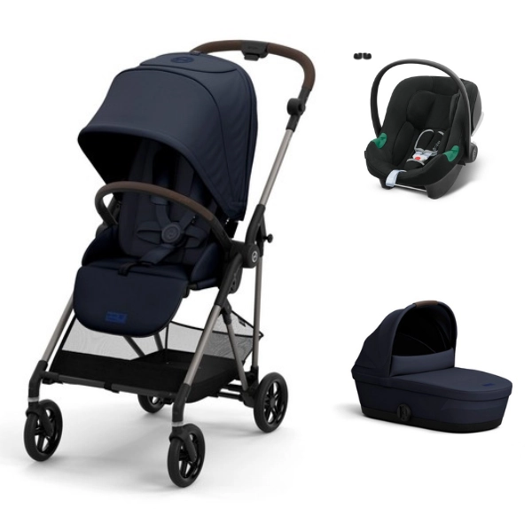 Poussette Cybex Melio 4 Châssis Taupe + Nacelle - Dark Blue + Coque Auto Aton B2 i-Size - Volcano Black