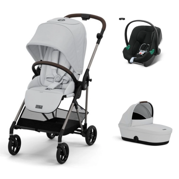 Poussette Cybex Melio 4 Châssis Taupe + Nacelle - Fog Grey + Coque Auto Aton B2 i-Size - Volcano Black