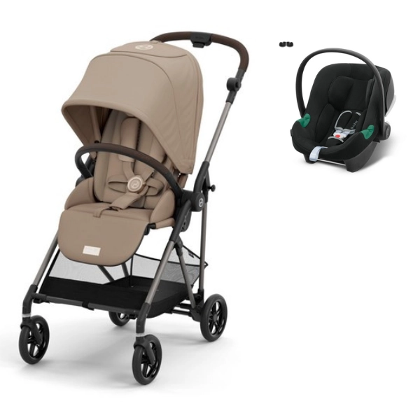 Poussette Cybex Melio 4 Châssis Taupe - Almond Beige + Coque Auto Aton B2 - Volcano Black