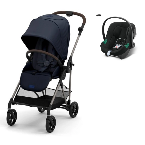 Poussette Cybex Melio 4 Châssis Taupe - Dark Blue + Coque Auto Aton B2 - Volcano Black