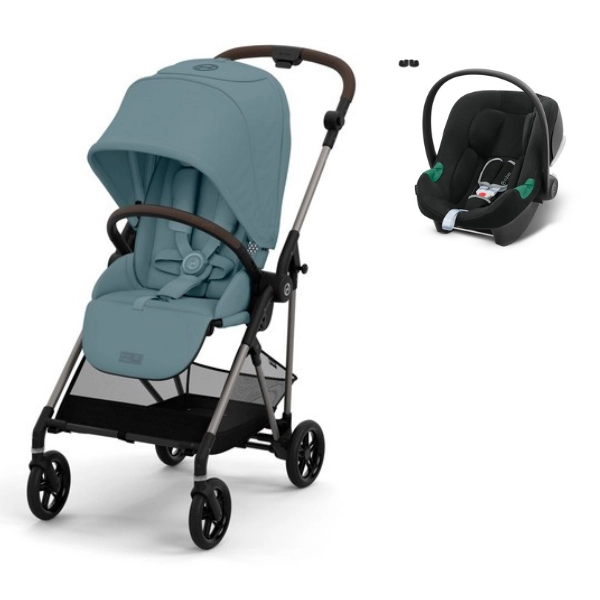 Poussette Cybex Melio 4 Châssis Taupe - Stormy Blue + Coque Auto Aton B2 - Volcano Black