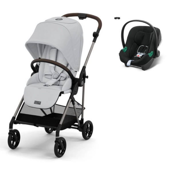 Poussette Cybex Melio 4 Châssis Taupe - Fog Grey + Coque Auto Aton B2 - Volcano Black